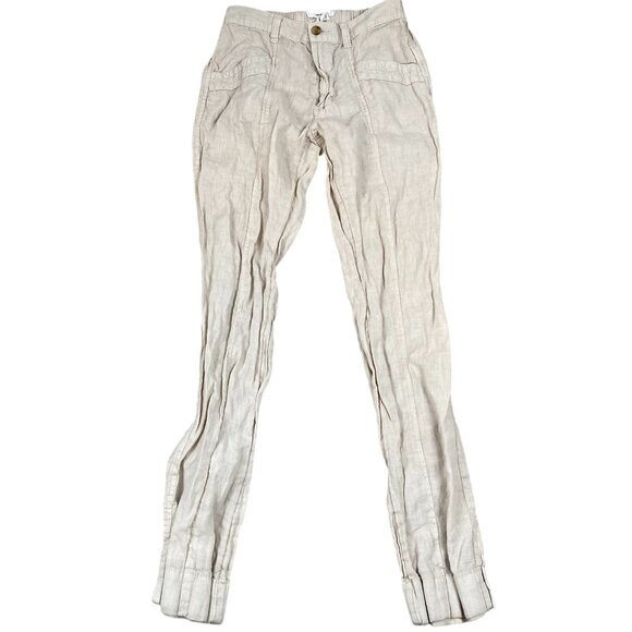 Nicole Miller 100% Linen Pants XS Beige High-Waisted Pants With Buttons - Picture 1 of 9